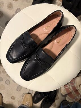 Cole Haan Black Leather Bow-Accent Loafers